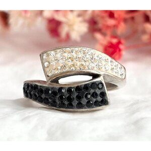 Black Onyx & Simulated Diamond 925 Sterling Silver Vintage Ring - sz 7